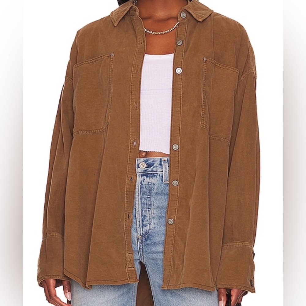 Free People We the Free - Baby Cord Buttondown - warm tobacco - size XS